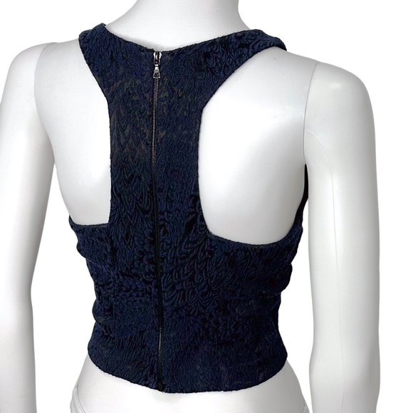 Intermix Embossed Textured High Neck Princess Seam Crop Blouse Top Navy Black - Picture 5 of 12